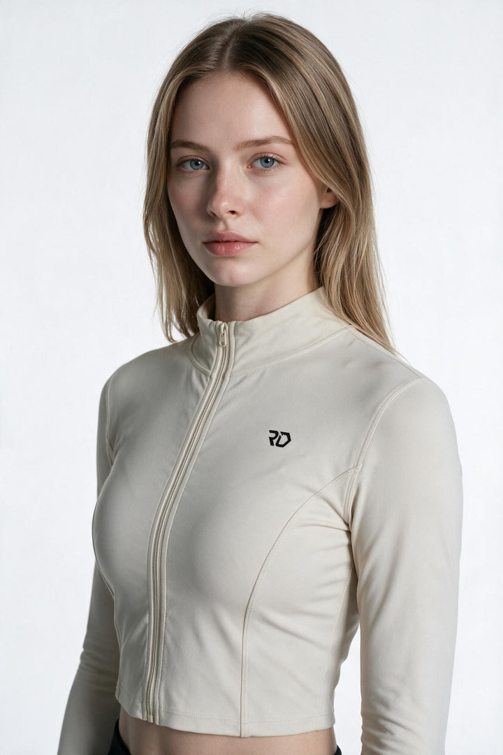 AURA FIT – Giacca Tecnica Donna con Zip Avorio