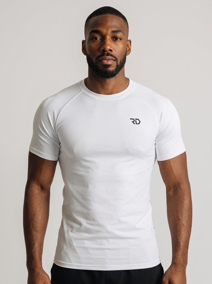 ESSENTIAL PERFORMANCE – T-shirt Compression Palestra Bianco