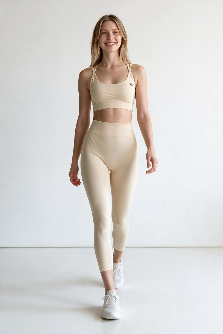 AURA FIT - Leggins Sportivo Low Push Up Beige