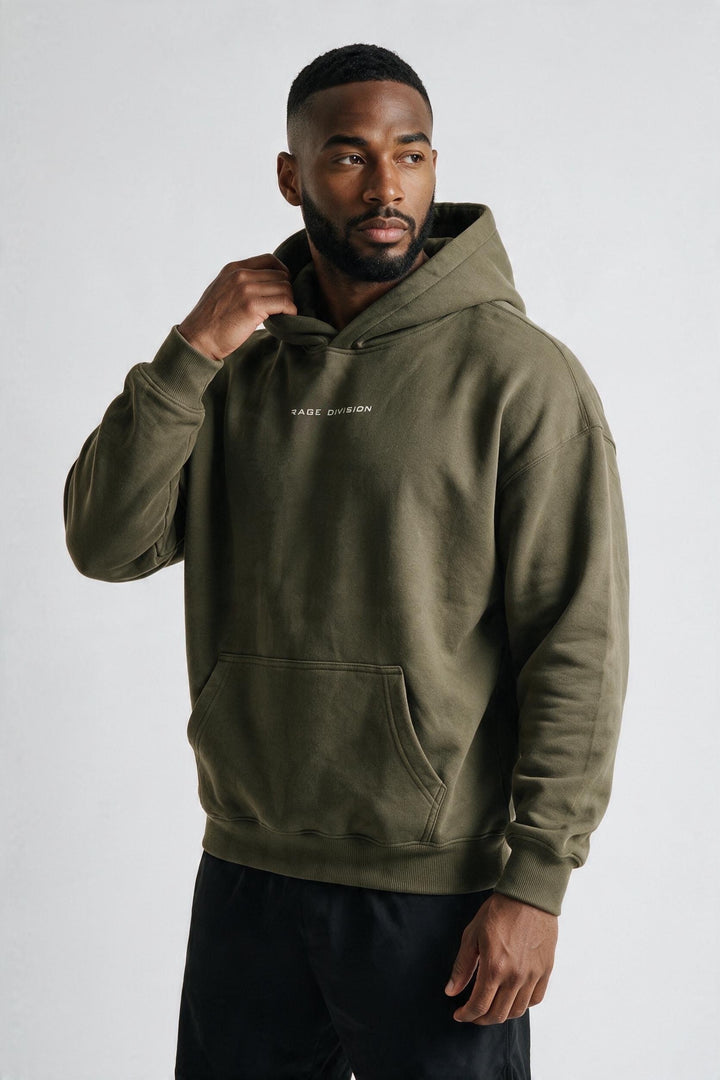 CORE OVERSIZE – Felpa Uomo con Cappuccio Verde Militare