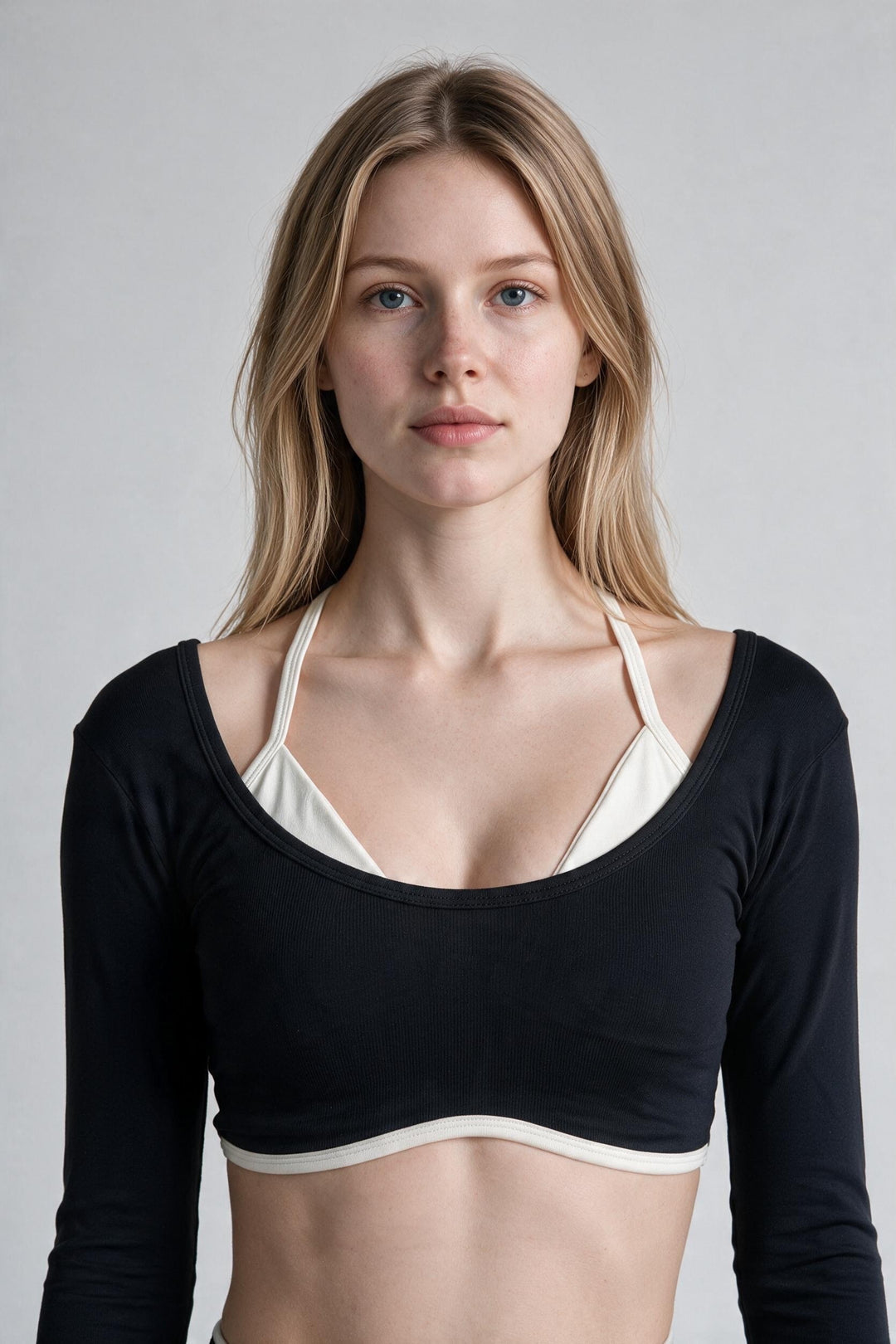 ESSENTIAL SCULPT – Top Crop a Maniche Lunghe Nero